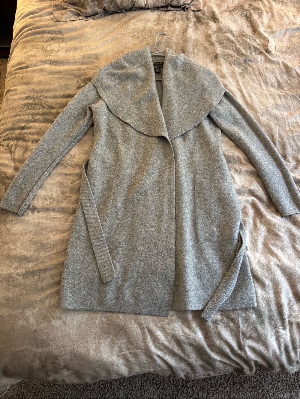 Tahari Light Gray Shawl Collar Belted Jacket